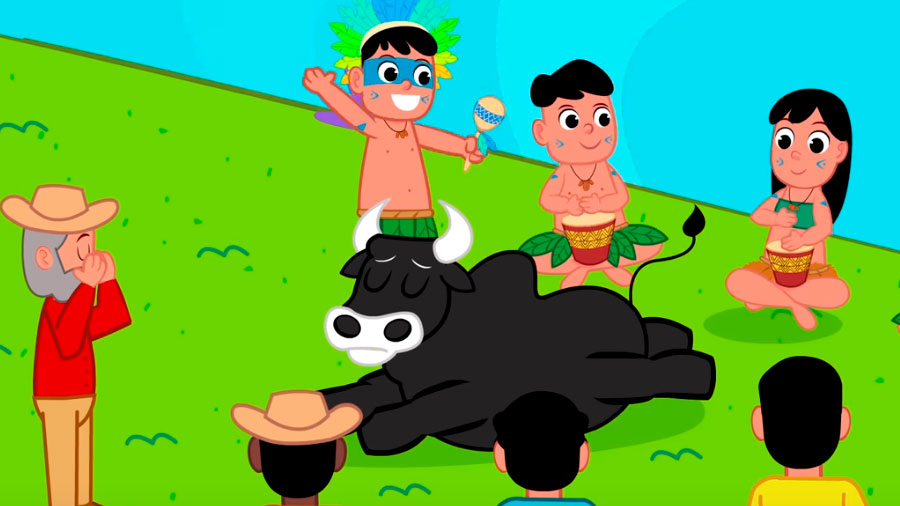 Pajé fazendo mágica para reanimar o boi